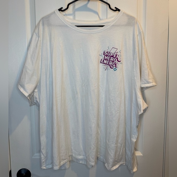 SuperFitHero Tops - White Oversized Super Hero Energy Print T Shirt Size L/XL 100% Cotton